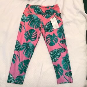 Goldsheep Tropical leaves leggings 💕 pink + green